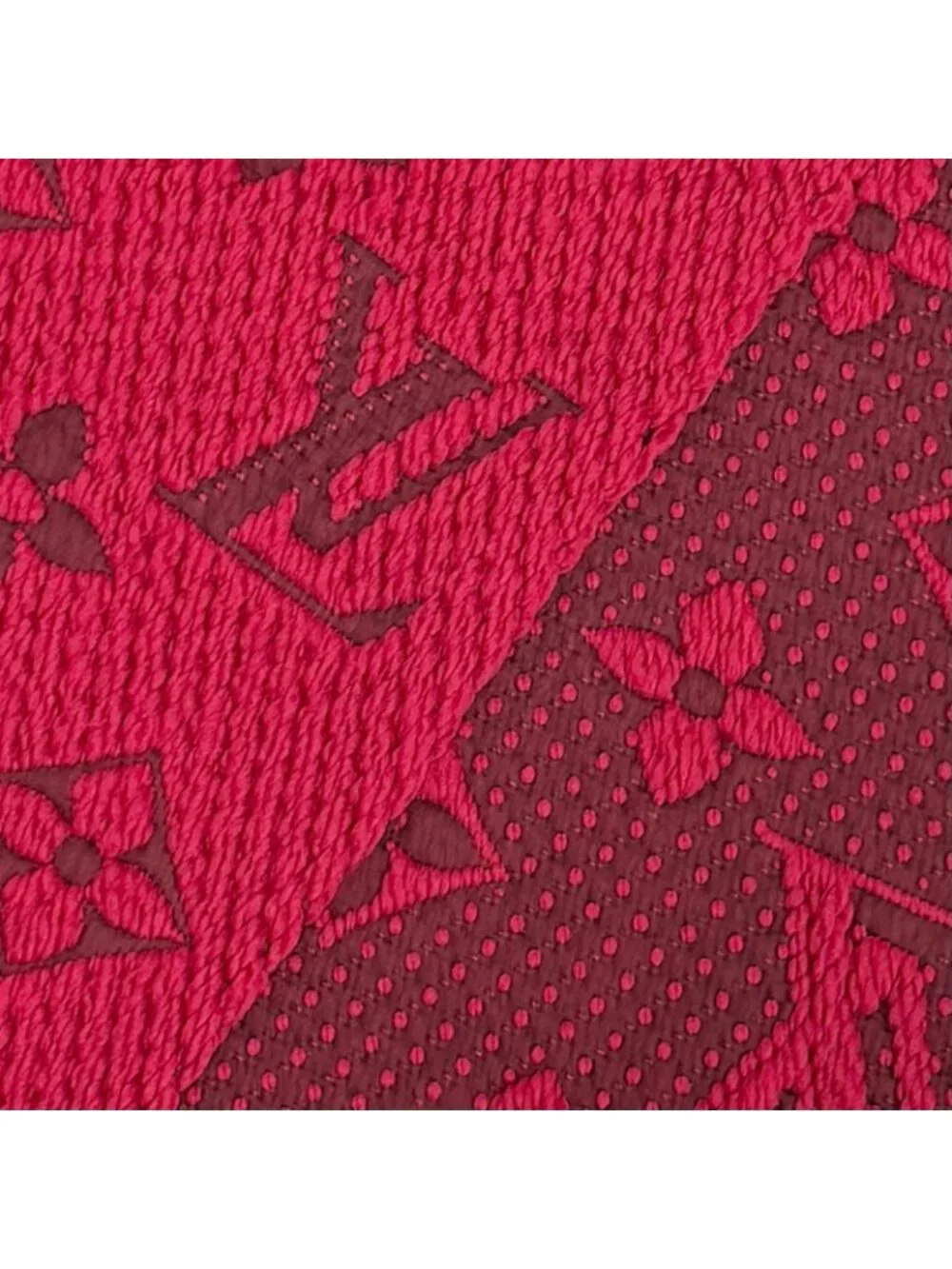 Louis Vuitton Echarpe Logo Mania Wool Silk Ruby Monogram Fringe Scarf